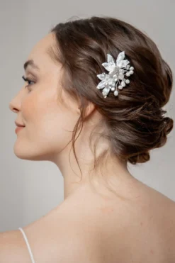 Braut Haarklammer mit Spitze, Süßwasserperlen und Strass