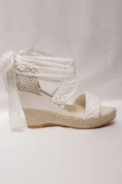 Braut Sandaletten, Wedges mit Bändern und Pünktchenmuster - Megan