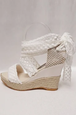 Braut Sandaletten, Wedges mit Bändern und Pünktchenmuster - Megan