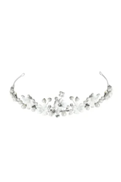Diadem mit Blüten und Perlen für Kommunion- und Blumenmädchen