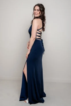 Dunkelblaues Abendkleid mit Rückenschnürung | Glam & Grace