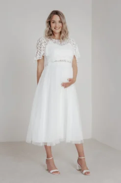 Elastischer Midi-Braut Rock in Ivory – Mailenn Eco noni