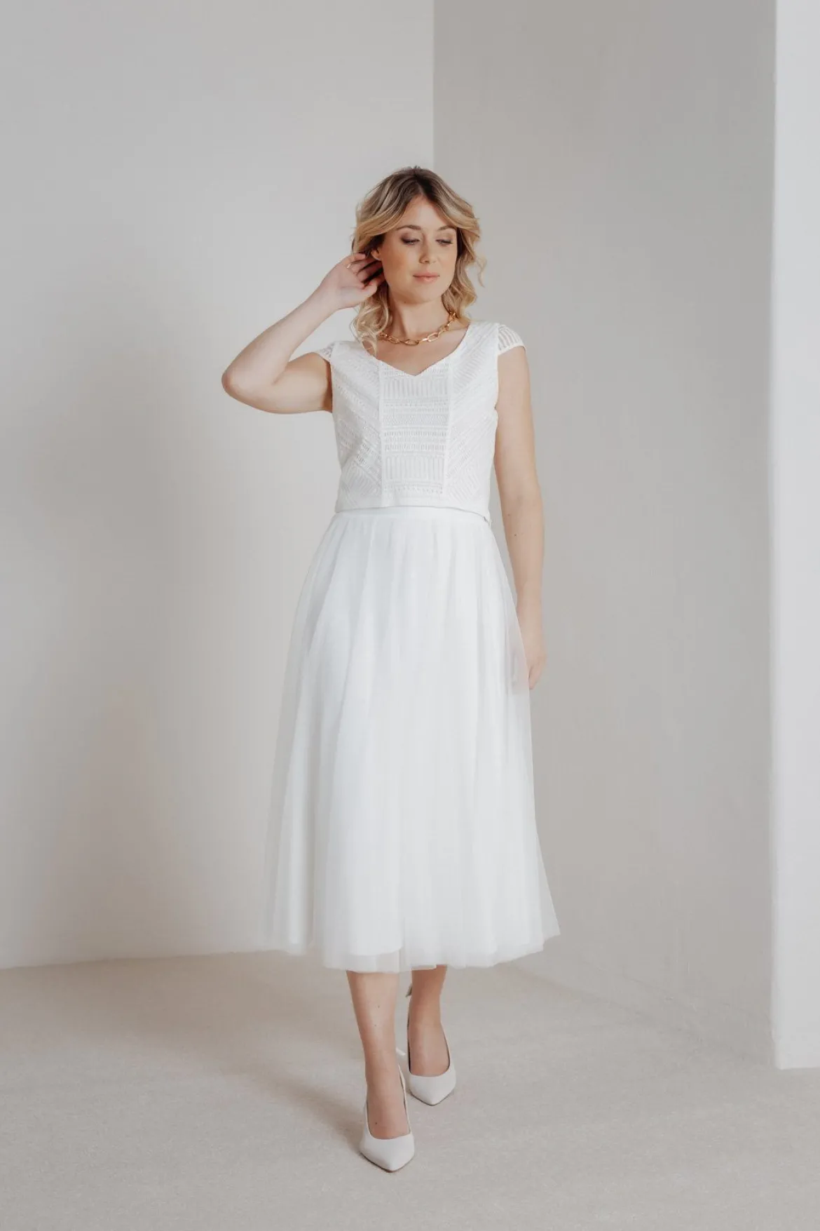 Elastischer Midi-Braut Rock in Ivory – Mailenn Eco noni