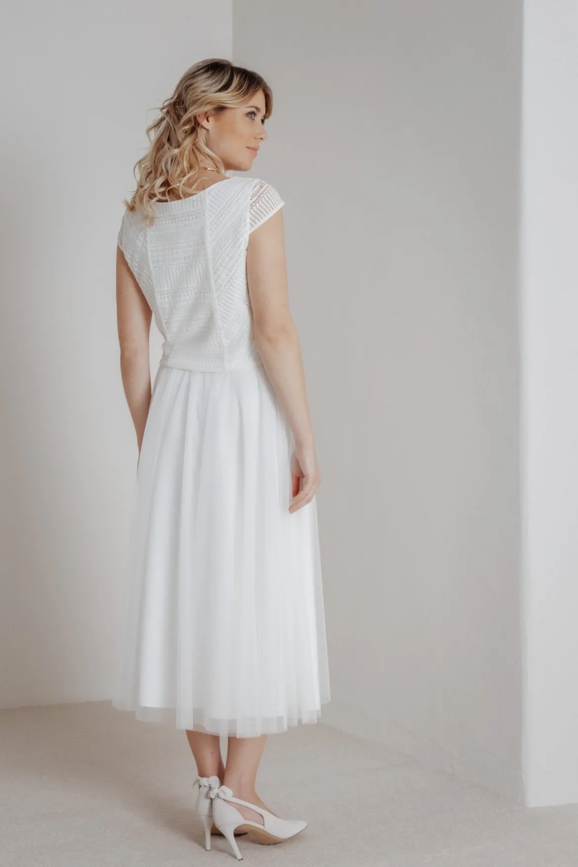 Elastischer Midi-Braut Rock in Ivory – Mailenn Eco noni