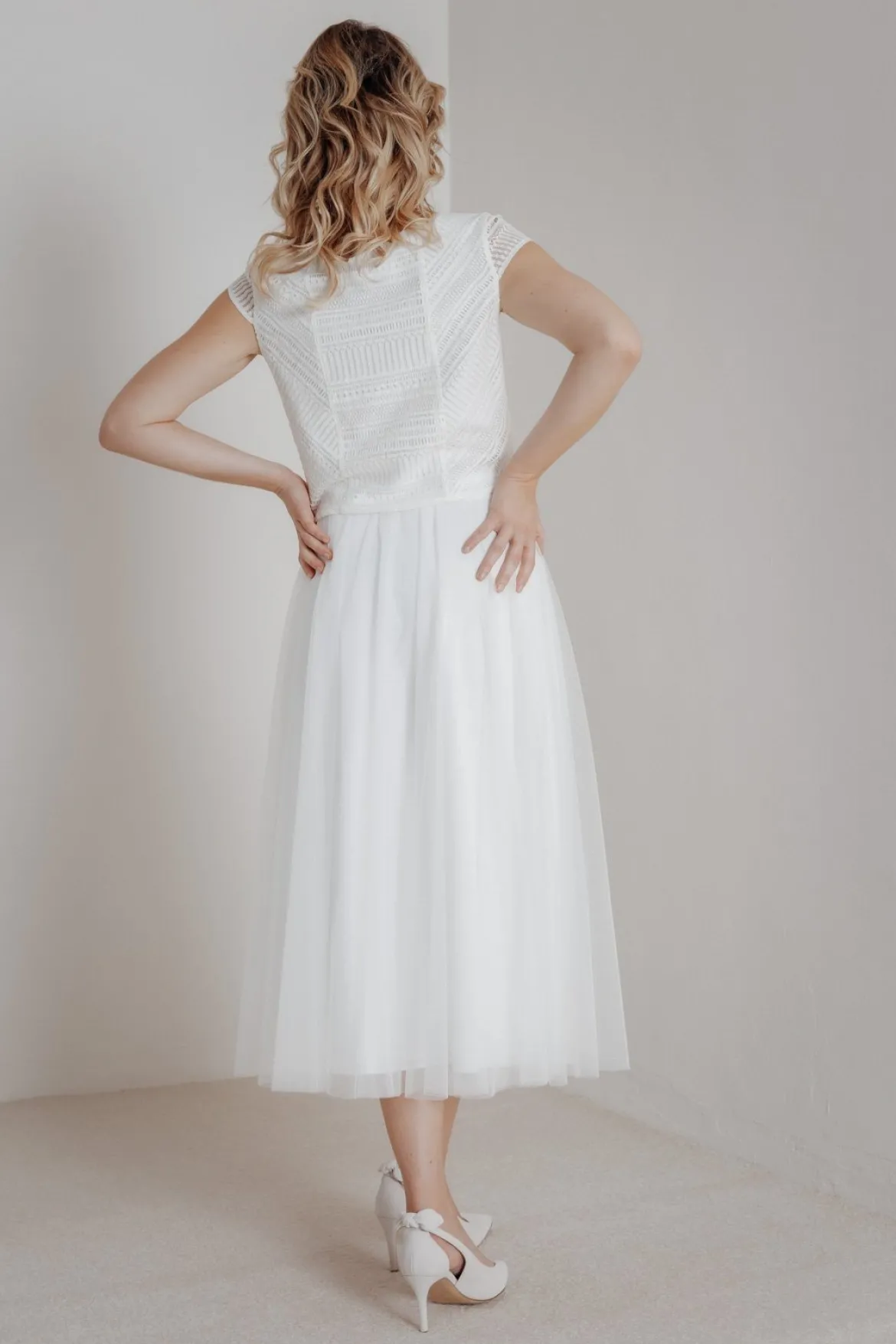 Elastischer Midi-Braut Rock in Ivory – Mailenn Eco noni