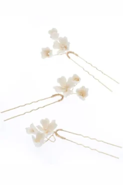 3-er Set Haarpins mit künstlichen Blüten