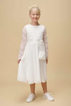 Kommunionkleid aus Chiffon mit Spitzenärmeln