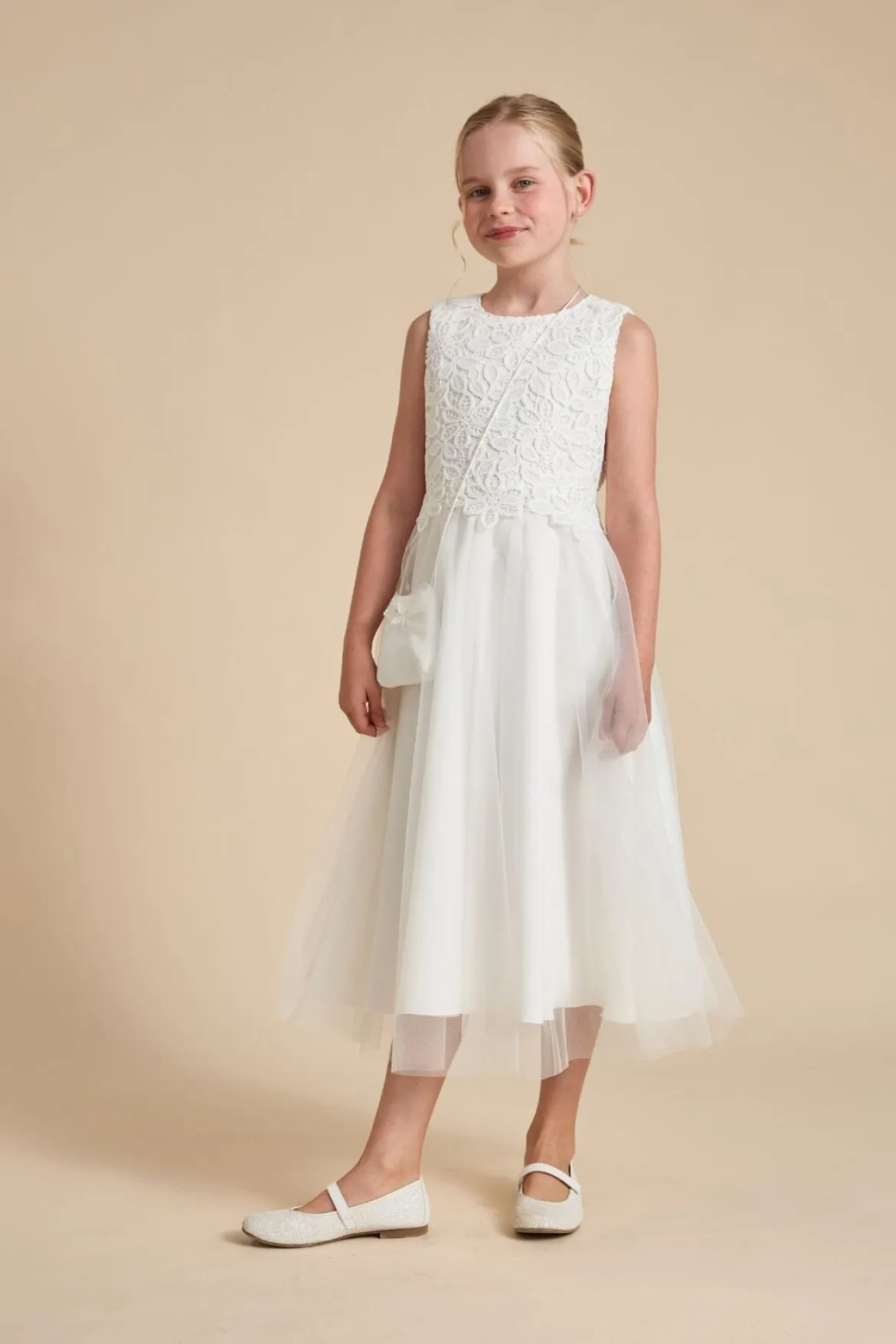 Kommunionkleid mit Tüll und Boho-Spitze