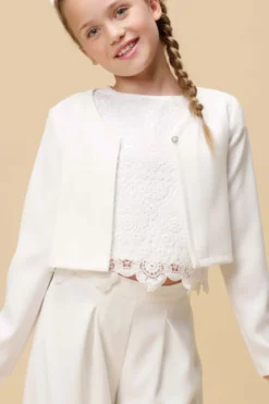 Kommunion-Mädchenjacke mit Strass-Knopf