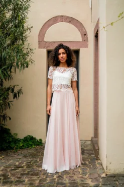 Langer Braut Rock aus Chiffon – Isla Rosé noni