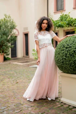 Langer Braut Rock aus Chiffon – Isla Rosé noni
