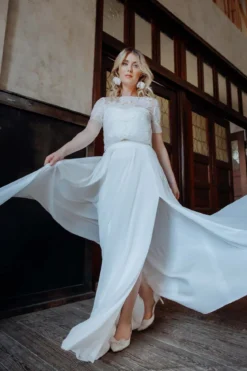 Maxi-Braut Rock in Ivory mit Beinschlitz – Jona noni