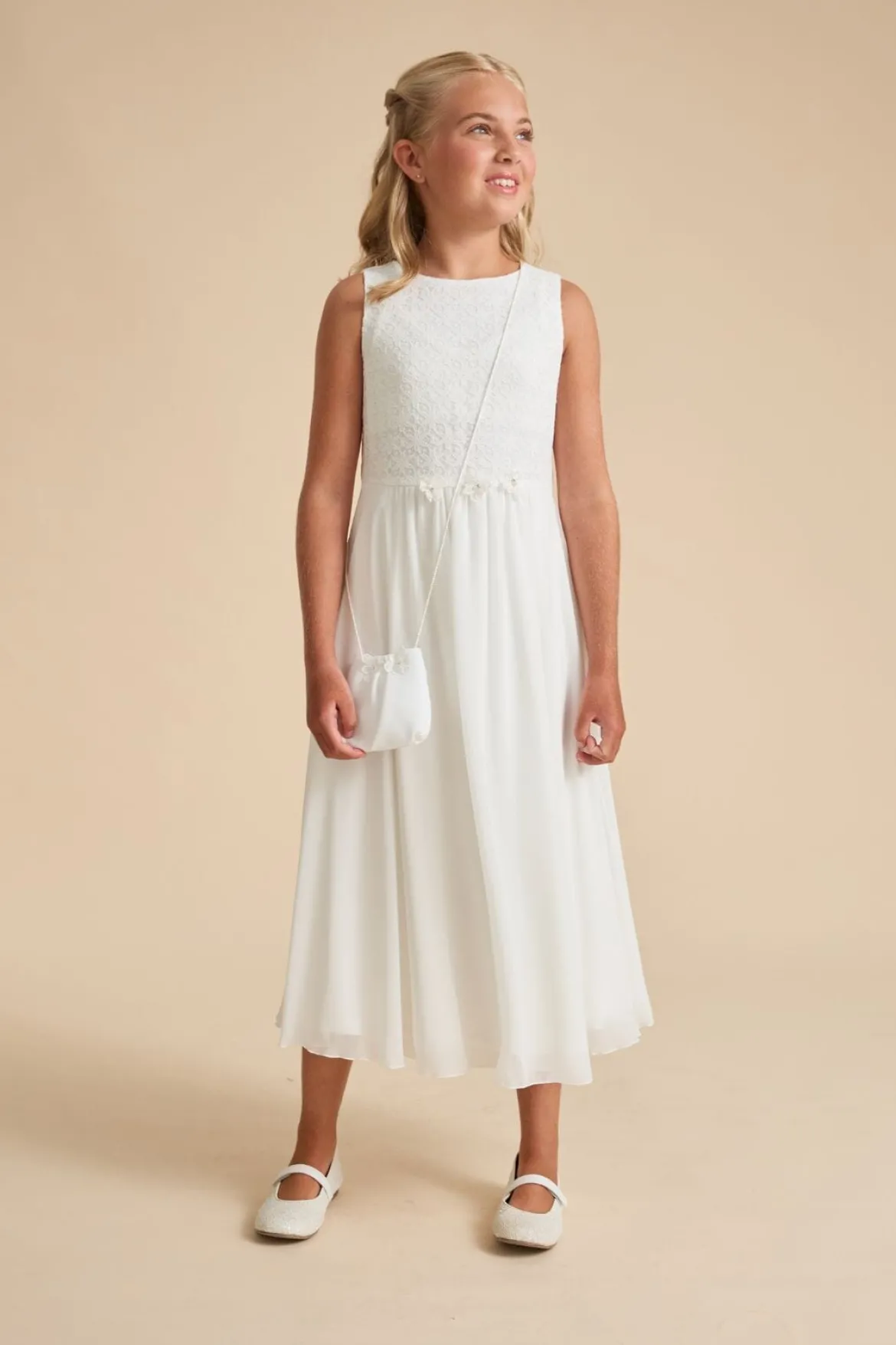 Schwingendes Kommunionkleid aus Chiffon und Spitze