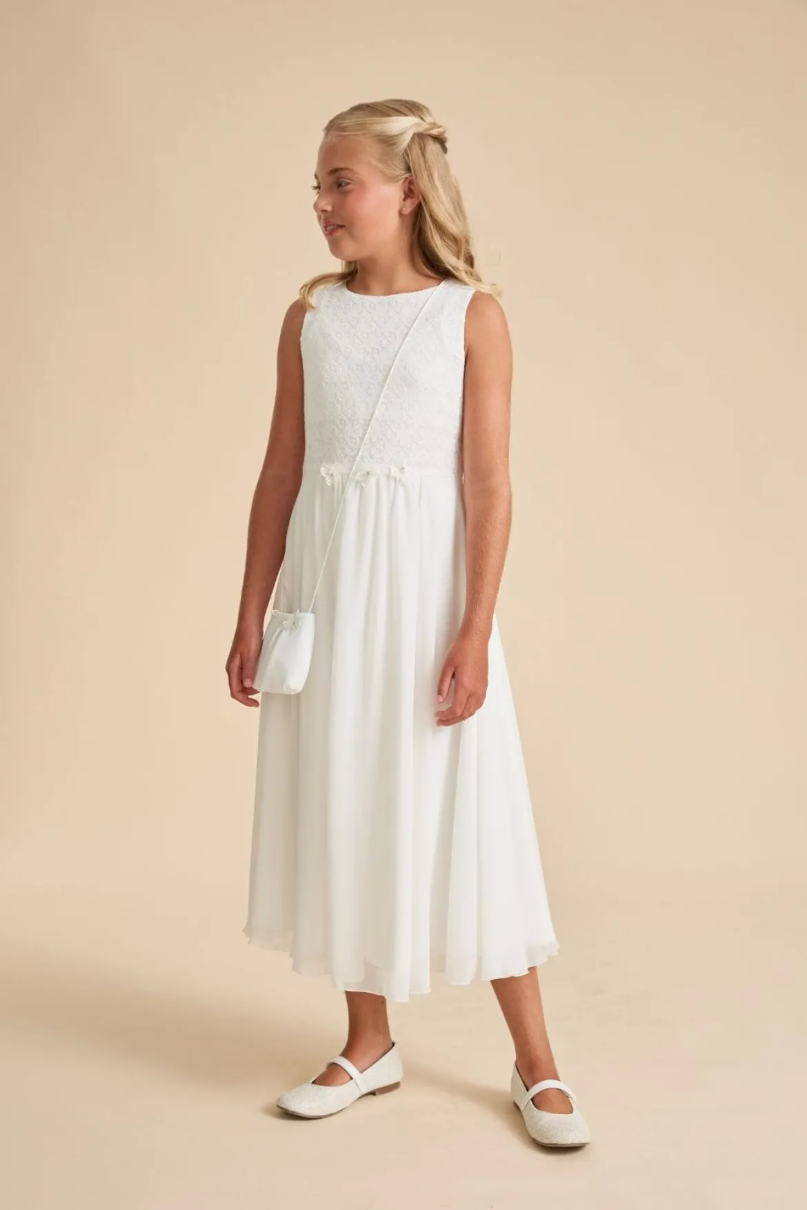 Schwingendes Kommunionkleid aus Chiffon und Spitze