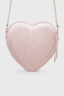 Verzierte Tasche – Big Heart Bag Crystal Rosé Silk | Weat